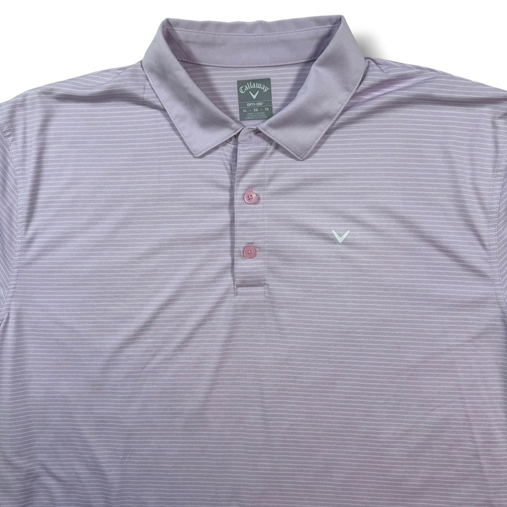 Callaway Polo Shirt Mens XL Purple Striped Opti-Dri Short Sleeve Golf Top